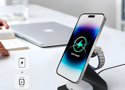 Wireless Charger For iPhone Apple Watch and AirPods 3 in 1 Black Aluminium Alloy