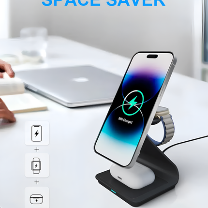 Wireless Charger For iPhone Apple Watch and AirPods 3 in 1 Black Aluminium Alloy