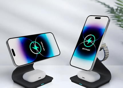 Wireless Charger For iPhone Apple Watch and AirPods 3 in 1 Black Aluminium Alloy