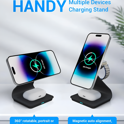 Wireless Charger For iPhone Apple Watch and AirPods 3 in 1 Black Aluminium Alloy