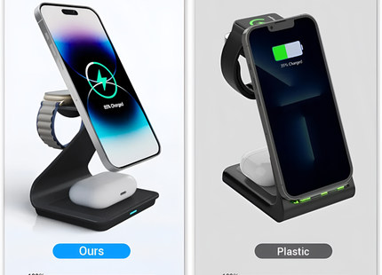 Wireless Charger For iPhone Apple Watch and AirPods 3 in 1 Black Aluminium Alloy