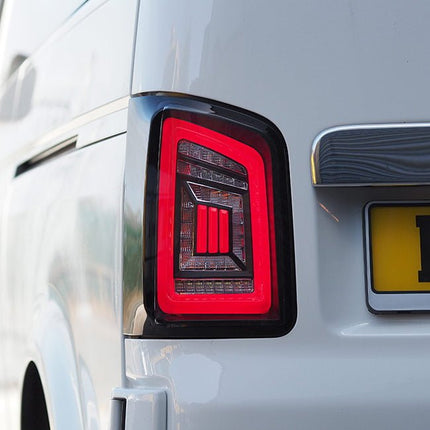For VW T5.1 Transporter MK3.1 Van Barndoor LED Rear Lights – Full Frame Clear LED Light Bar | Van-X
