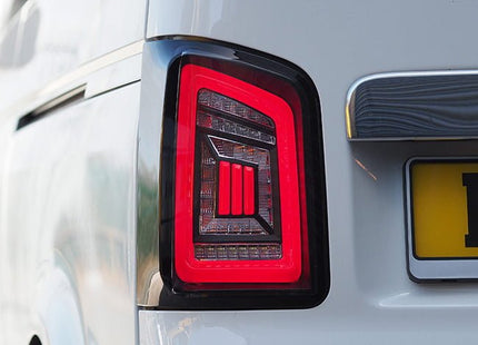 For VW T5.1 Transporter MK3.1 Van Barndoor LED Rear Lights – Full Frame Clear LED Light Bar | Van-X