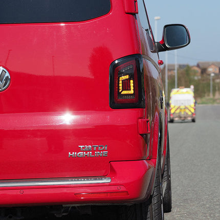 For VW T6 Transporter (2015–2020) Barndoor Smoked Full Frame LED Rear Lights – Van-X