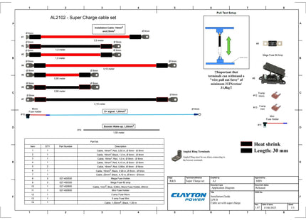 Clayton Power - 5 m cable set for alternator + Extra cables for Super Charge