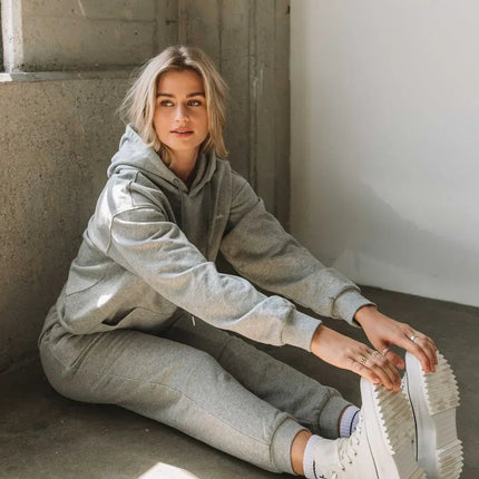 Rebody French Terry Sweatpants for Women - 7/8 Inseam, Baggy Fit, Pockets, Drawstring