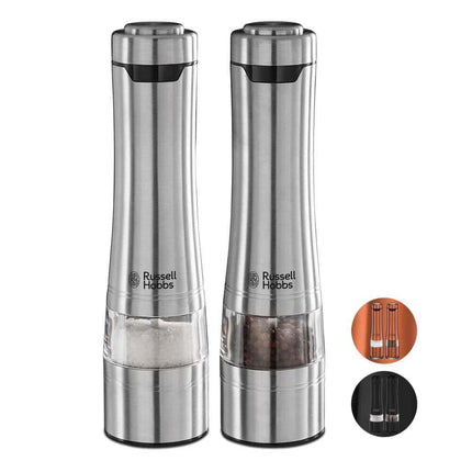 Russell Hobbs Electric Salt and Pepper Mill Set, Adjustable Mill - Brushed Steel 23460-56