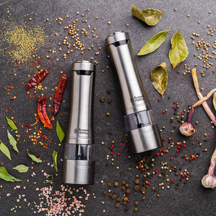 Russell Hobbs Electric Salt and Pepper Mill Set, Adjustable Mill - Brushed Steel 23460-56