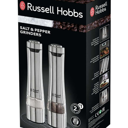 Russell Hobbs Electric Salt and Pepper Mill Set, Adjustable Mill - Brushed Steel 23460-56