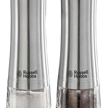 Russell Hobbs Electric Salt and Pepper Mill Set, Adjustable Mill - Brushed Steel 23460-56