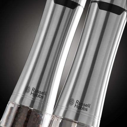 Russell Hobbs Electric Salt and Pepper Mill Set, Adjustable Mill - Brushed Steel 23460-56