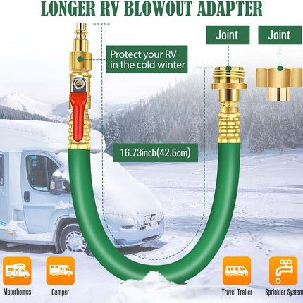 RV Winterizing Kit Air Water Blowout Adapter Plug with Valve Universal