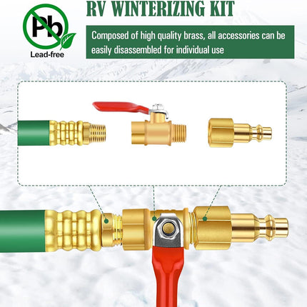 RV Winterizing Kit Air Water Blowout Adapter Plug with Valve Universal