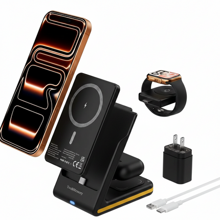 YouthMemory 3-in-1 Wireless Charging Station for iPhone, Apple Watch & AirPods