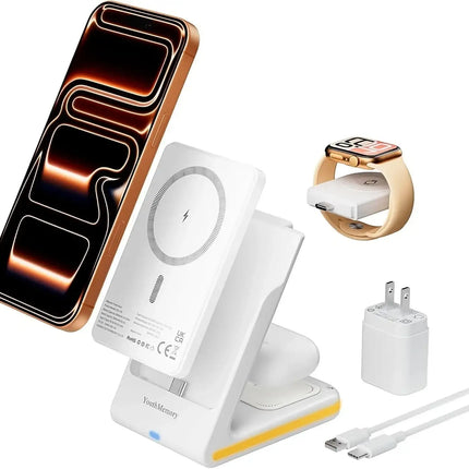 YouthMemory 3-in-1 Wireless Charging Station for iPhone, Apple Watch & AirPods
