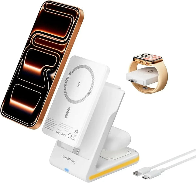 YouthMemory 4-in-1 Wireless Charging Station for iPhone, Apple Watch & AirPods