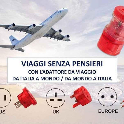 Travel Plug Universal Worldwide Charger Power Adapter US, EU, UK, AU - Red