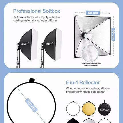 EMART Softbox Lighting Kit 60x60cm E27 Socket with Reflectors, Portable