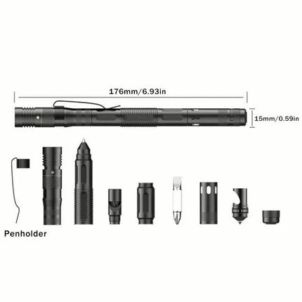 9-in-1 Multi-Function Writing Pen with LED Torch Screwdriver Whistle Great Gift