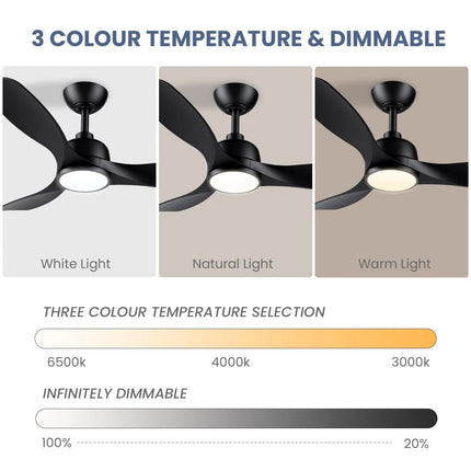 CJOY 42" Ceiling Fan with Light & Remote, 3 Blades, Quiet DC Motor, Black