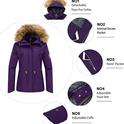 Womens Jacket Waterproof Winter Coat Ski Snowboarding Size L Wantdo