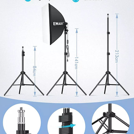 EMART Softbox Lighting Kit 60x60cm E27 Socket with Reflectors, Portable