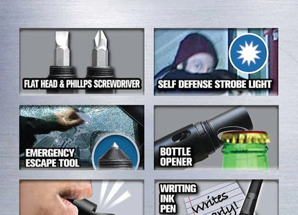 9-in-1 Multi-Function Writing Pen with LED Torch Screwdriver Whistle Great Gift