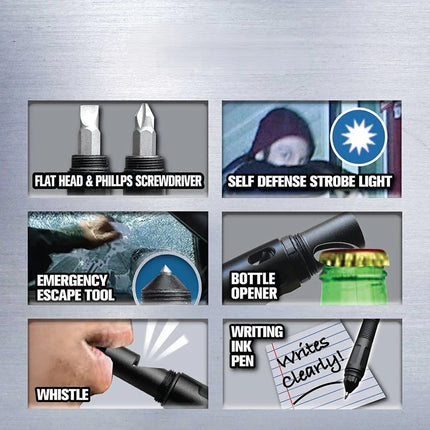 9-in-1 Multi-Function Writing Pen with LED Torch Screwdriver Whistle Great Gift