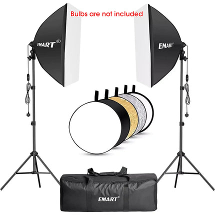 EMART Softbox Lighting Kit 60x60cm E27 Socket with Reflectors, Portable