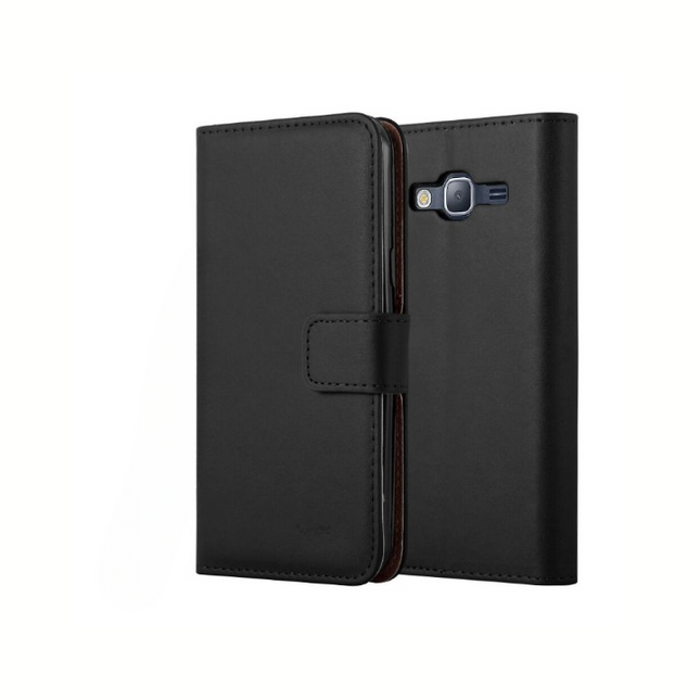 Samsung Galaxy J3 Book Flip Case Black Leather Wallet
