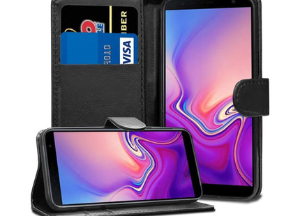 Samsung Galaxy J6 Plus Book Flip Case Black Leather Wallet