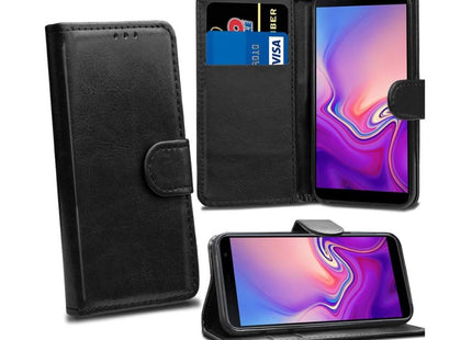 Samsung Galaxy J6 Plus Book Flip Case Black Leather Wallet