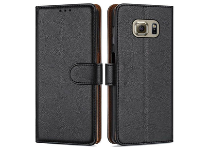 Samsung Galaxy S6 Edge Book Flip Case Black Leather Wallet