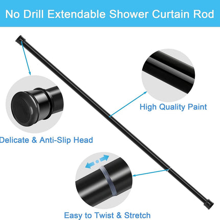Shower Curtain Rod No Drill Extendable 110-200cm 25mm Bathroom Aiitomg