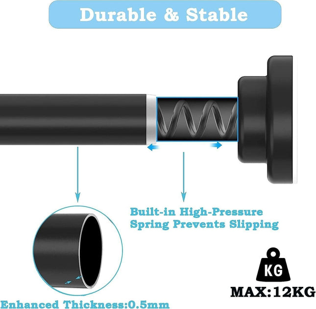 Shower Curtain Rod Tension Extendable 2PCS No Drill No Rust 70.5-120cm