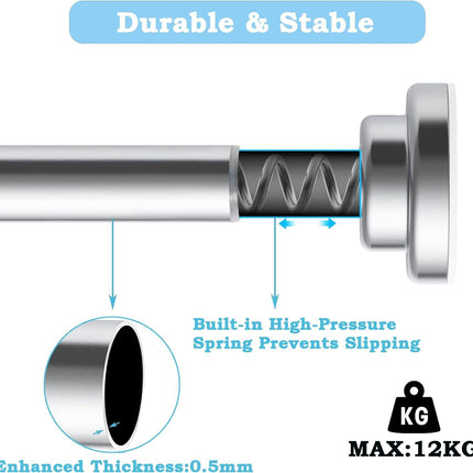 Shower Curtain Rod Stainless Steel No Drill Extendable 50-80cm 25mm Aiitomg