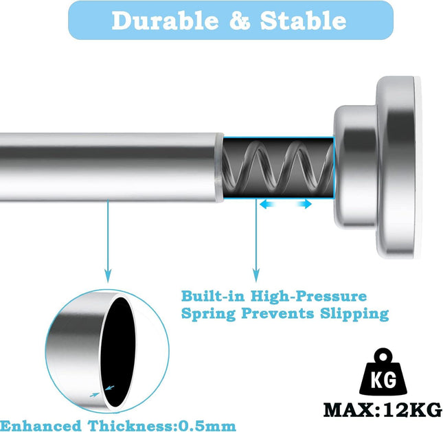 Shower Curtain Rod Stainless Steel No Drill Extendable 50-80cm 25mm Aiitomg