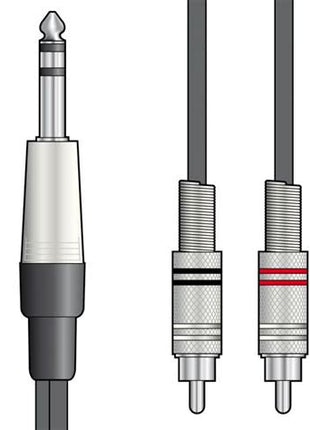 Chord / Citronic 6.3mm Stereo TRS Jack to Twin Phono RCA Audio Lead 3 Metre