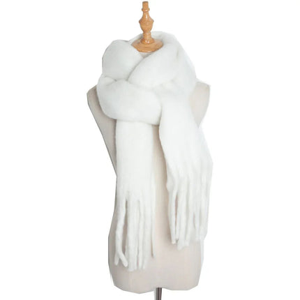 Thick Women's Scarf in Mohair Twist Braid, Stylish Plush Winter Accessory for Warmth and Elegance
