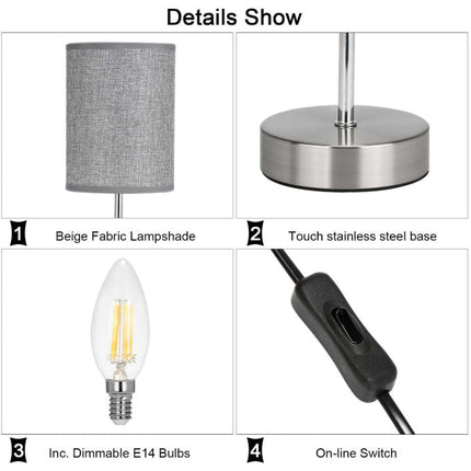 Lightsjoy 2x Touch Bedside Lamps, Dimmable, E14 Bulbs Included – Round