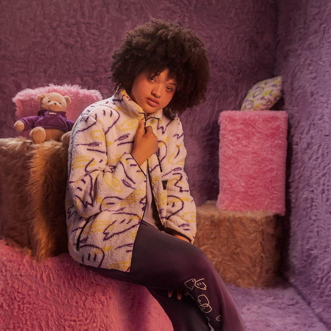 Twitch Zip Sherpa Jacket Mock Neck, Full Zip Oversized Fit with Graphic Pattern