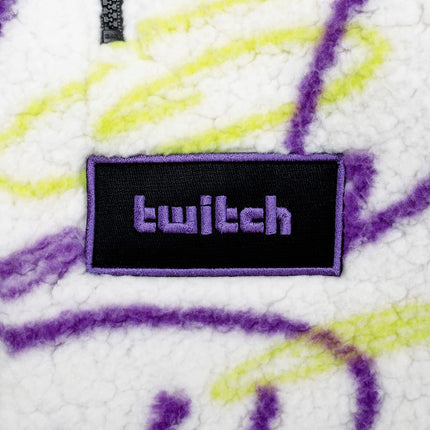 Twitch Zip Sherpa Jacket Mock Neck, Full Zip Oversized Fit with Graphic Pattern