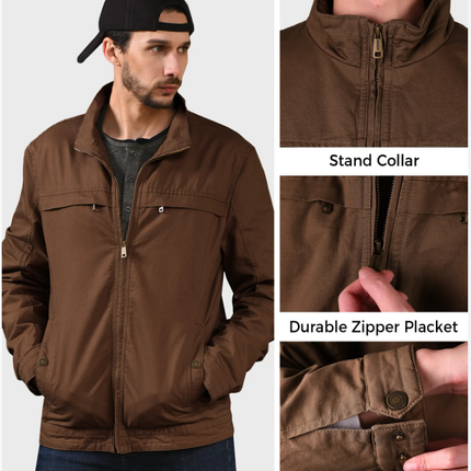 Mens Cotton Harrington Jacket Classic Lightweight Coat Brown XL Pit-to-pit 60cm