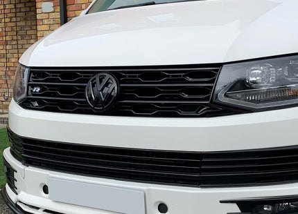 For VW T6 Front R-Line Badgeless Grille Gloss Black Upgrade Styling Kit - Van-X