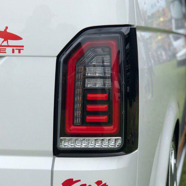 For VW T6 Transporter 2015–2020 Tailgate LED Rear Lights Clear Lens Full LED Light Upgrade – Van-X